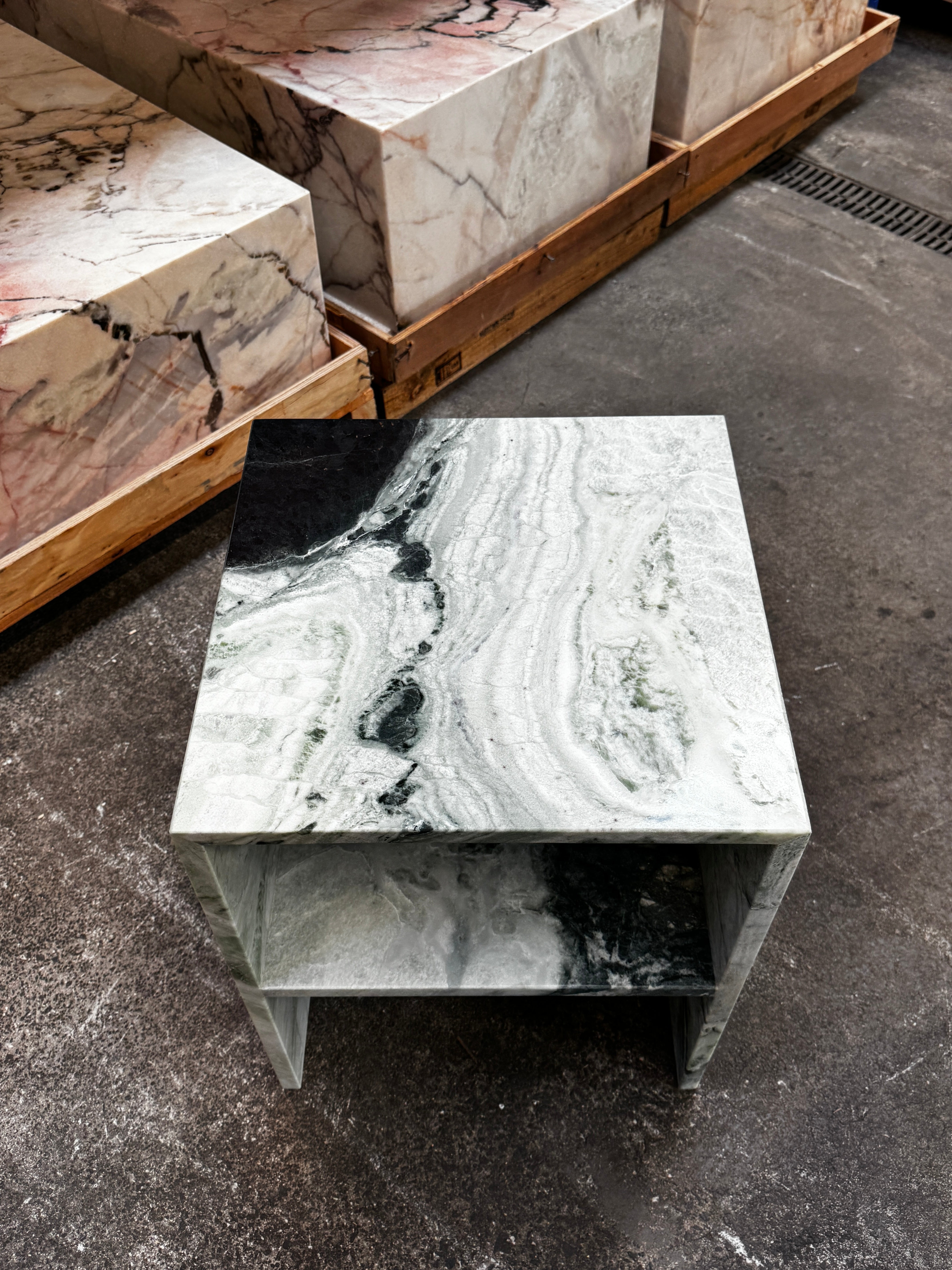 Waterfall Side Table - Twill Green natural stone furniture New Zealand - Natural Stone Co