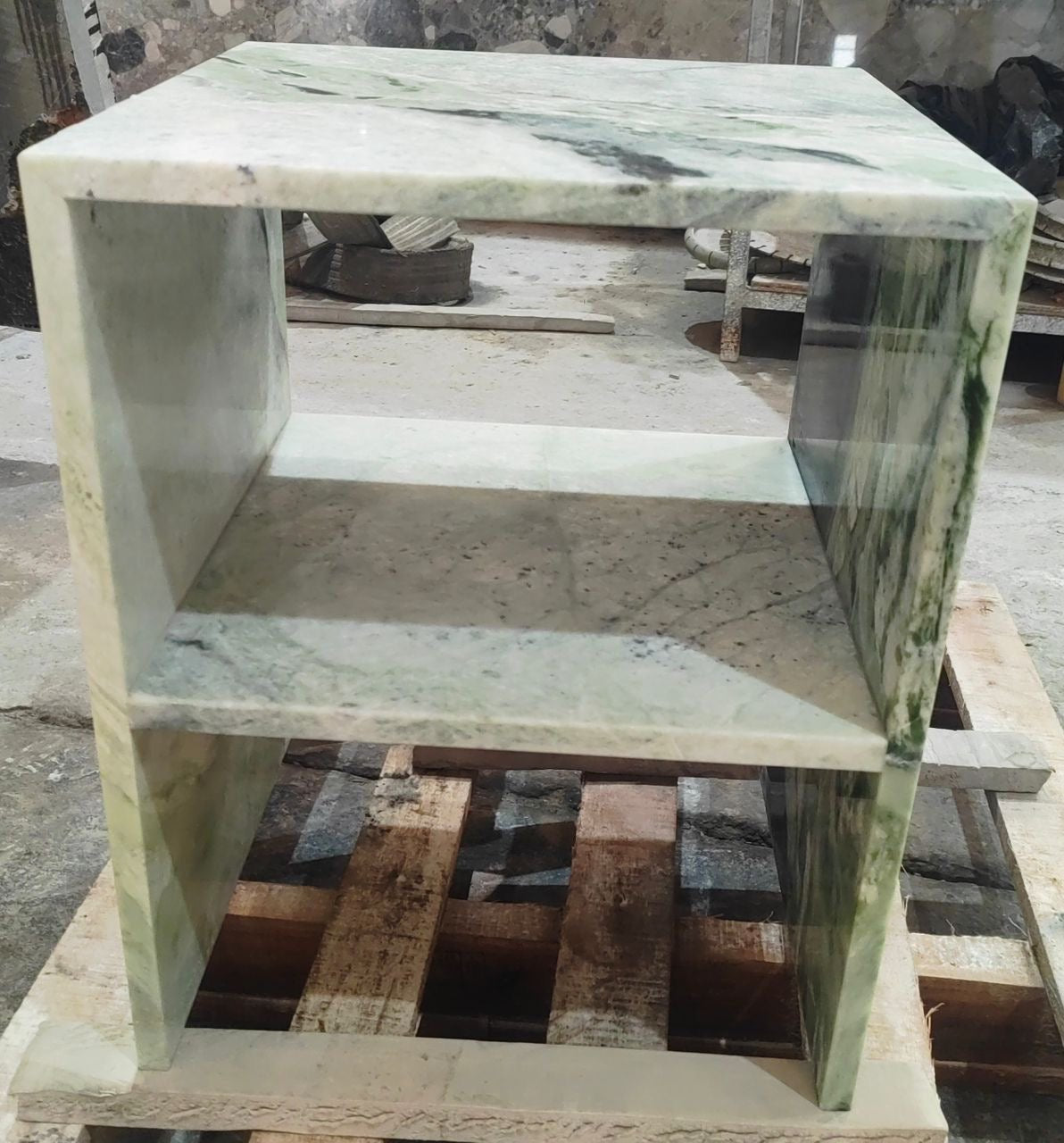 Waterfall Side Table - Twill Green natural stone furniture New Zealand - Natural Stone Co