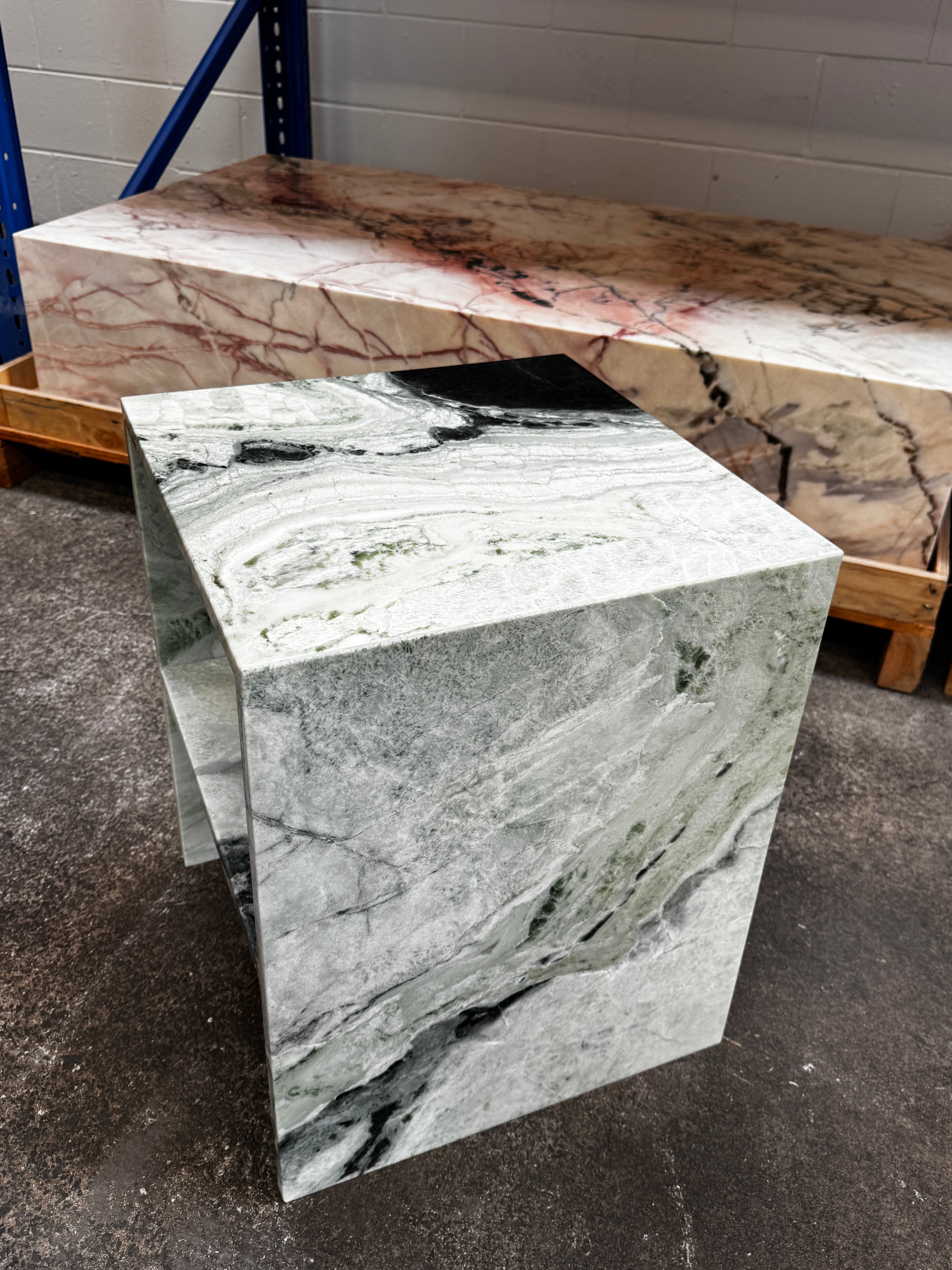 Waterfall Side Table - Twill Green natural stone furniture New Zealand - Natural Stone Co